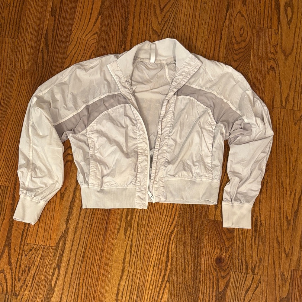lululemon athletica White and Light Gray Cropped Windbreaker Jacket